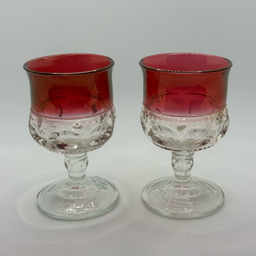 Kings Crown Flash Ruby-Thumbprint Goblets- Tiffin-Franciscan, set of 2, Vintage.